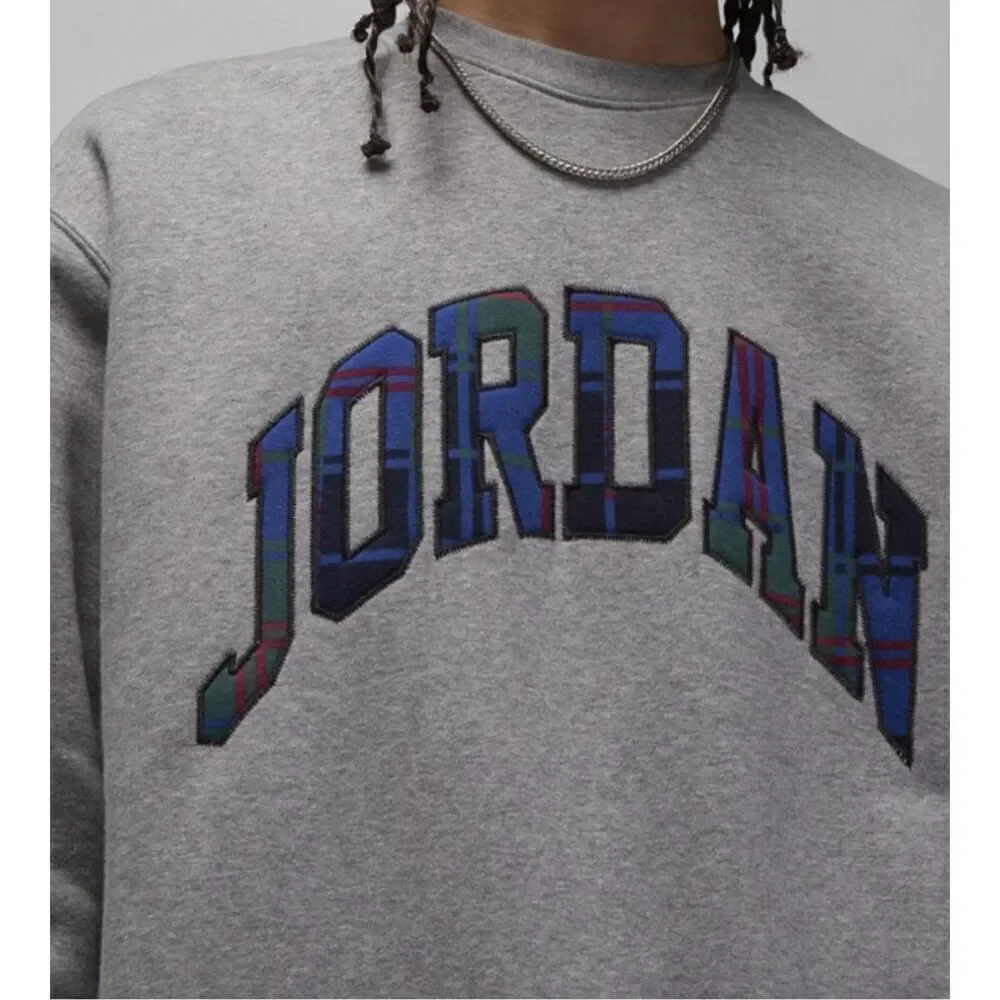 Jordan Men's Essential Holiday Fleece Crew in Grey/Plaid Size Medium Unisex Spel